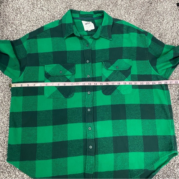 Aerie Black and Green Flannel Button Down Striped Long Sleeve Women’s Medium - Picture 5 of 6